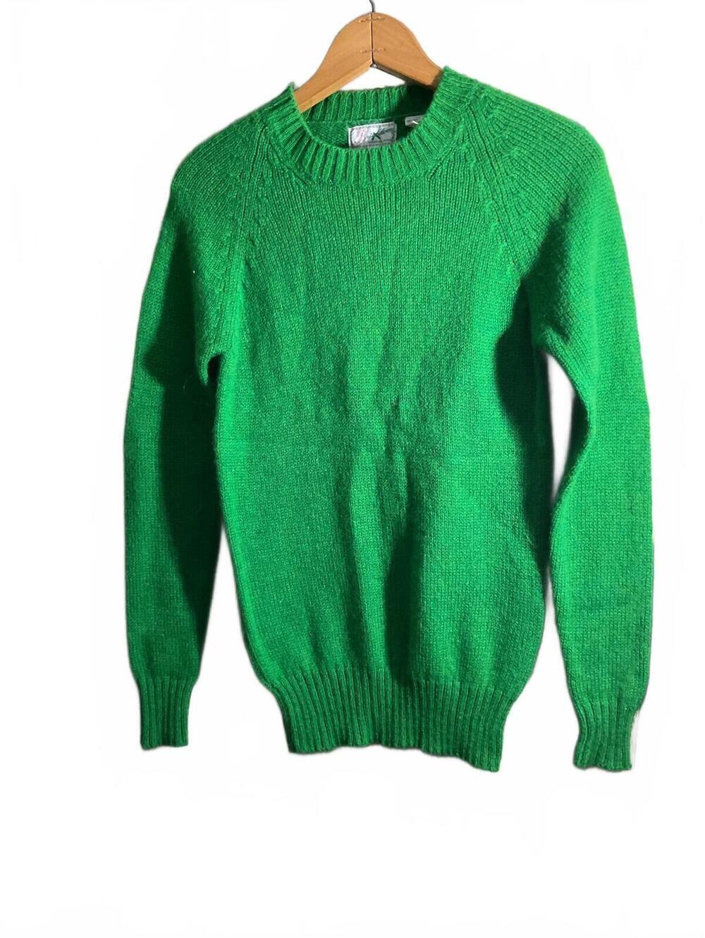 Vintage Brigadoon Bright Green Wool Blend Crewneck Sweater Size 32 Med